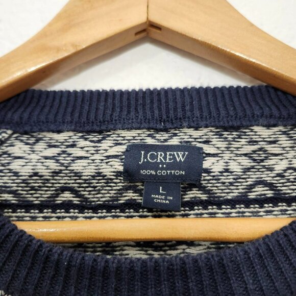 J.Crew 100% cotton crewneck Fair Isle sweater Navy and White - Picture 3 of 4